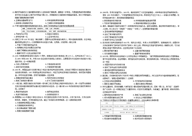 云南省红河哈尼族彝族自治州2024-2025学年高二上学期9月月考历史试卷第2页