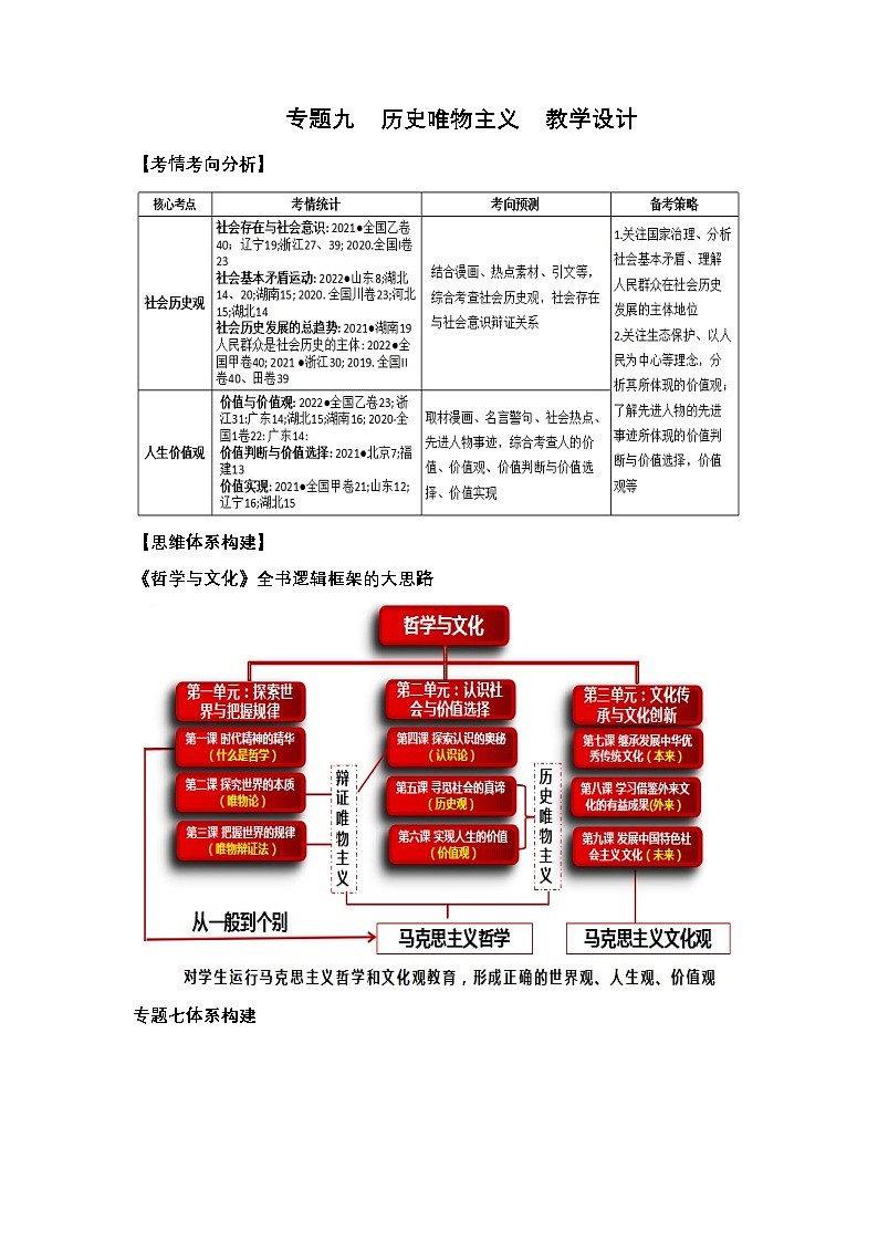 新高考政治二轮复习讲测练教案设计专题九  历史唯物主义（含解析）第1页