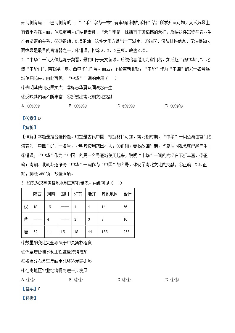北京市海淀区2024届高三下学期二模历史试卷（Word版附解析）第2页