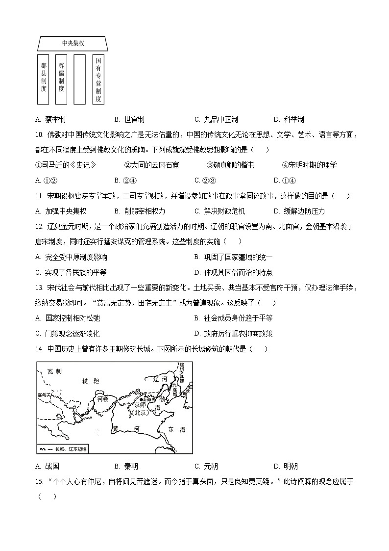 北京市密云区2023-2024学年高一上学期期末历史试题  Word版无答案第3页