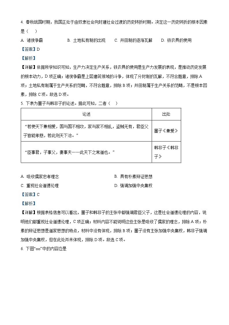北京市怀柔区青苗学校2023-2024学年高一上学期期中考试历史试卷（Word版附解析）02