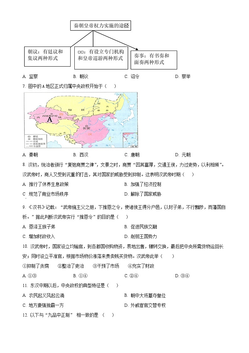 北京市怀柔区青苗学校2023-2024学年高一上学期期中考试历史试卷（Word版附解析）02