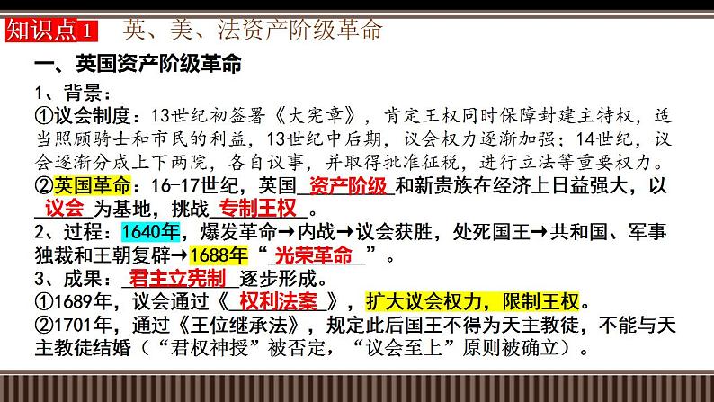 新高考历史一轮复习备课课件 第33讲资产阶级革命与资本主义制度的建立（含答案）第5页