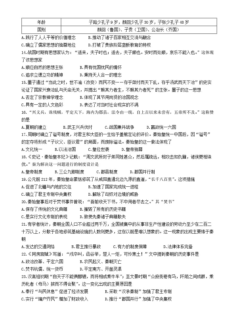 陕西省榆林市府谷县府谷中学2024-2025学年高一上学期9月月考历史试题（含解析）03