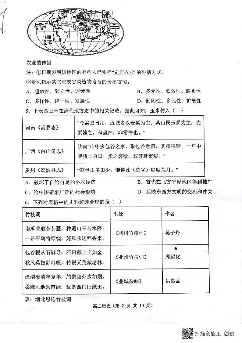 山西省大同市2023_2024学年高二历史上学期12月检测试题pdf第2页