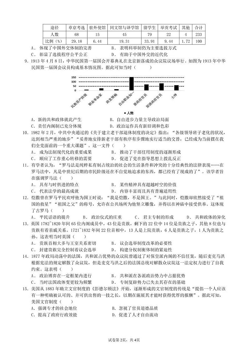 湖北省荆州中学2024-2025学年高二上学期9月月考历史试题02