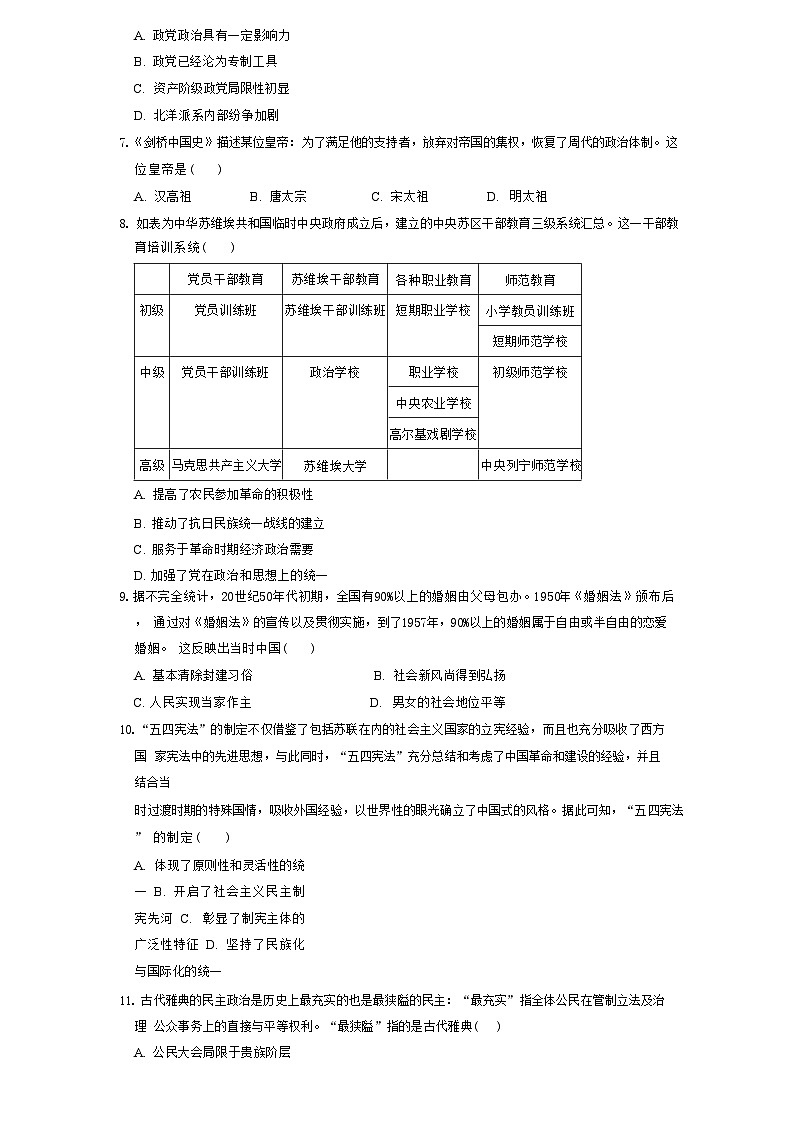 湖南省岳阳市岳阳县第一中学2024-2025学年高二上学期9月月考历史试题02