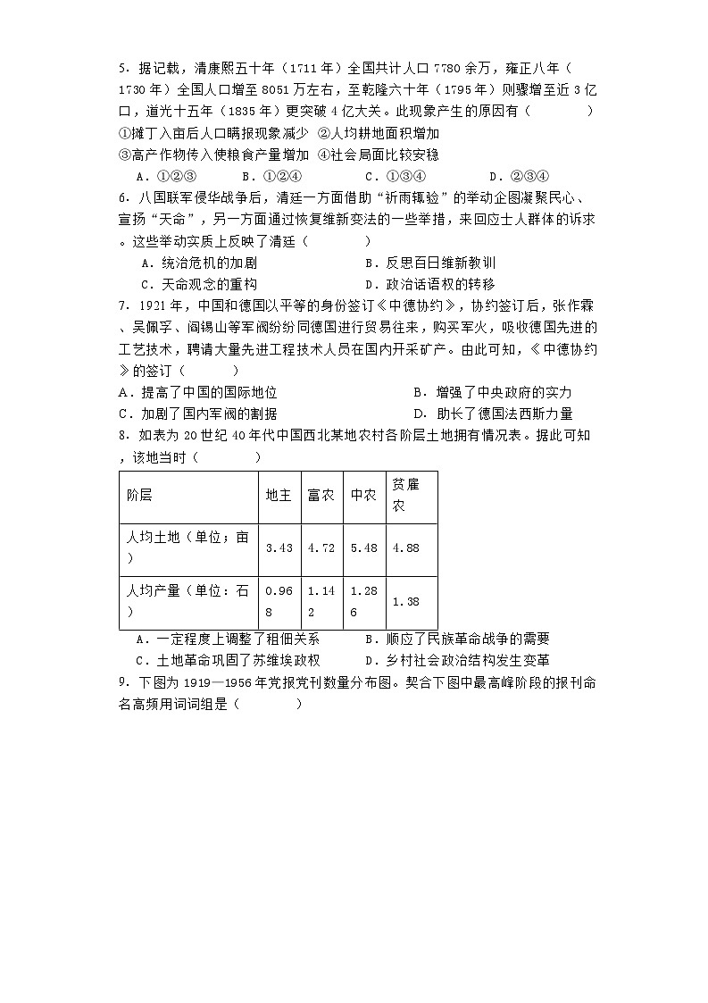 湖北省襄阳市第五中学2024-2025学年高三上学期9月月考历史试题02