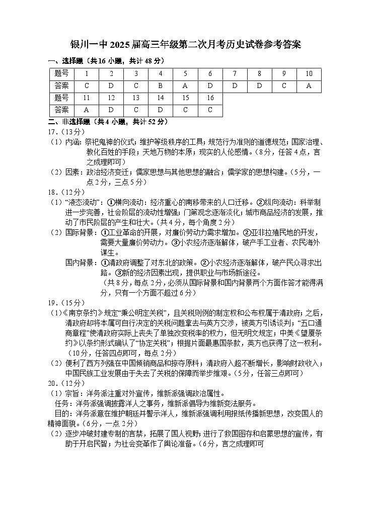 2025届高三第二次月考历史试卷答案第1页