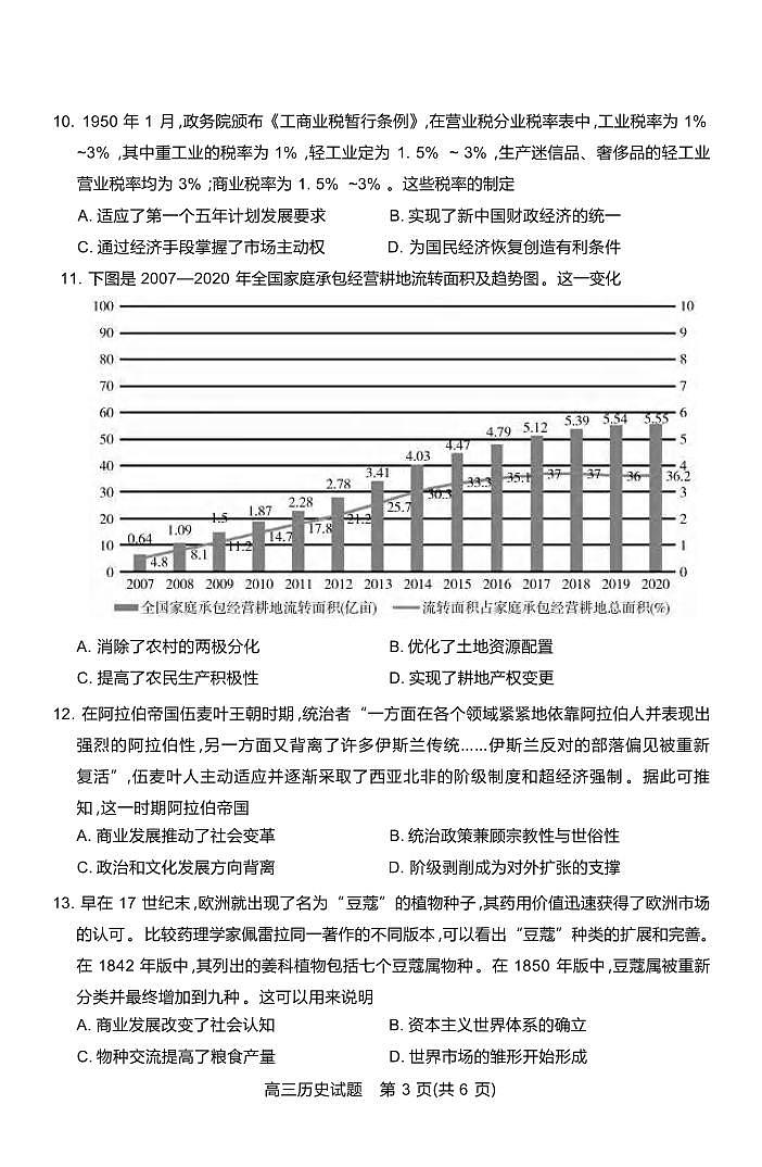 历史丨山西省运城市2025届高三9月摸底调研测试历史试卷及答案第3页