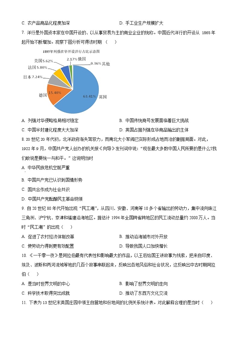 湖北省鄂东南省级示范高中教育教学改革联盟学校2024-2025学年高二上学期起点考试历史试题 Word版无答案第2页