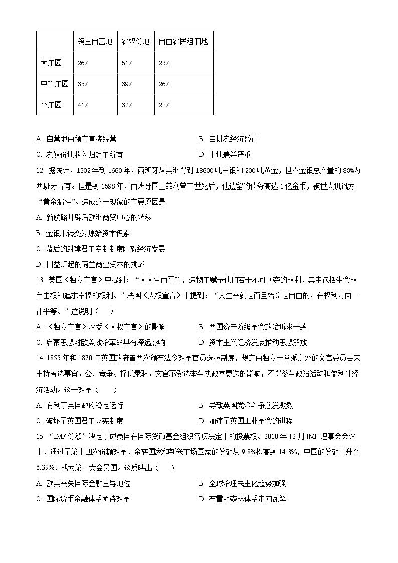 湖北省鄂东南省级示范高中教育教学改革联盟学校2024-2025学年高二上学期起点考试历史试题 Word版无答案第3页