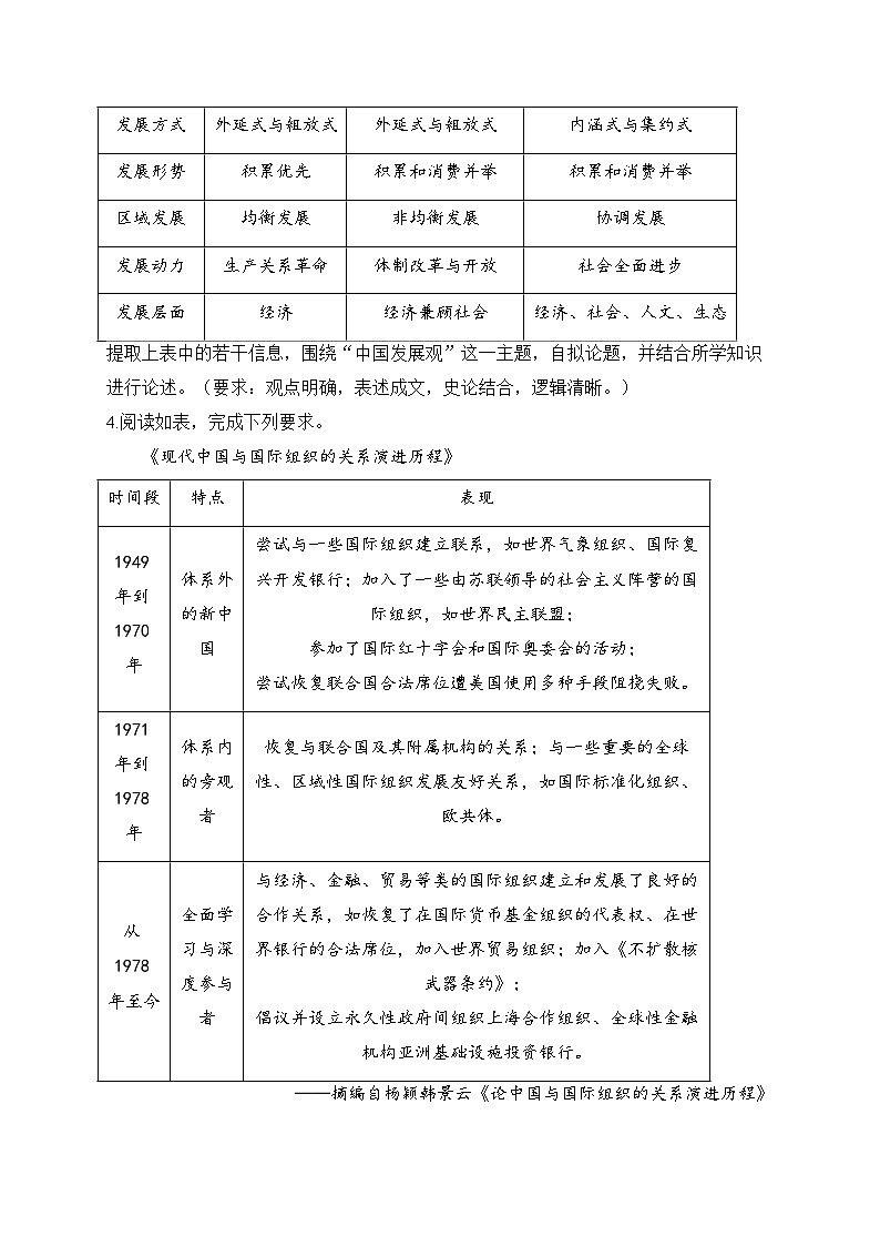 2025届高考统编版历史二轮复习：中国现代史开放型材料题专题练习题汇编（含答案解析）03