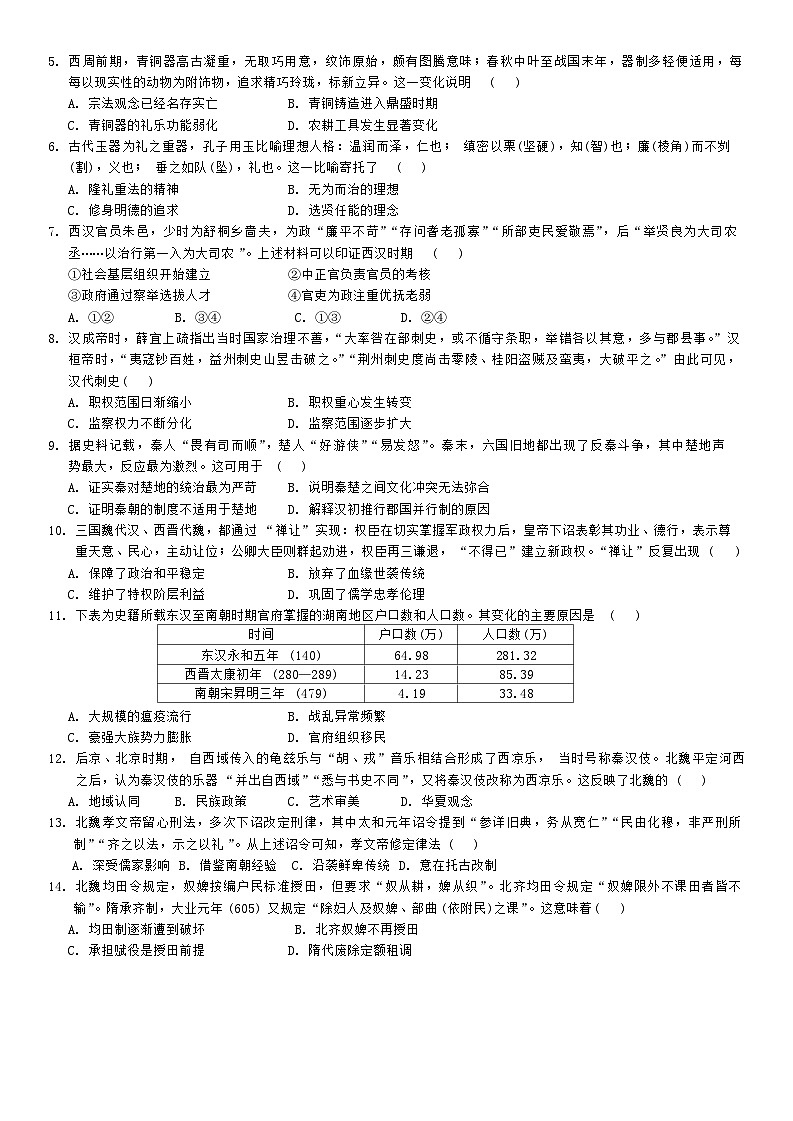 河南省部分名校2024-2025学年高三上学期月考（一）历史试题第2页