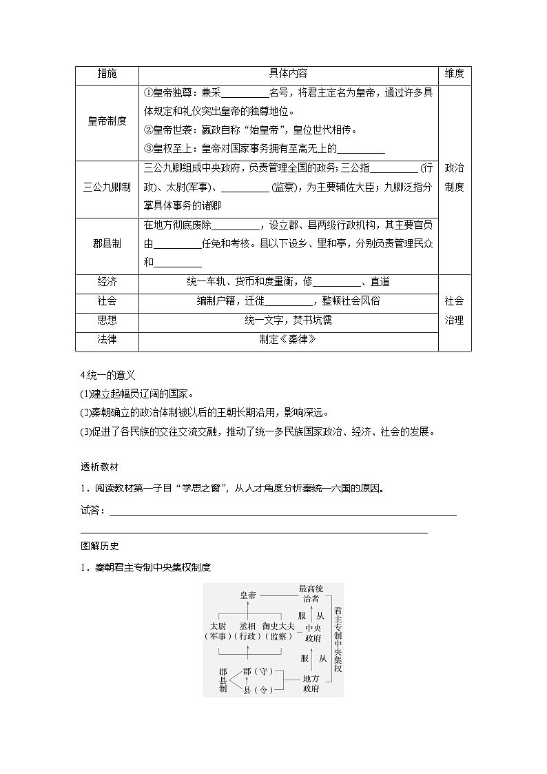 2024-2025学年纲要上 第一单元　第3课　秦统一多民族封建国家的建立 学案02