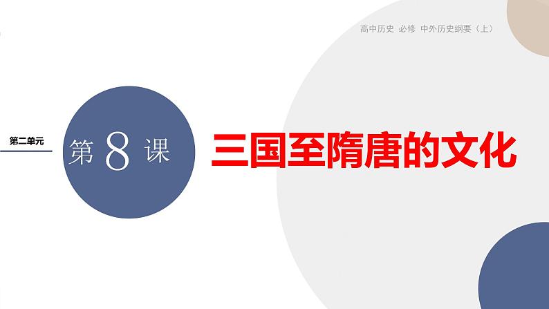 2024-2025学年高中历史课件 中外历史纲要（上）-第二单元-第8课  三国至隋唐的文化第1页