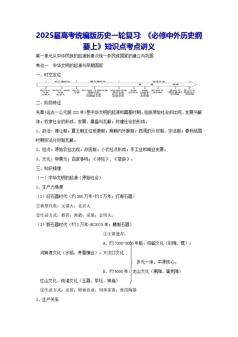 2025届高考统编版历史一轮复习：《必修中外历史纲要上》知识点考点讲义第1页