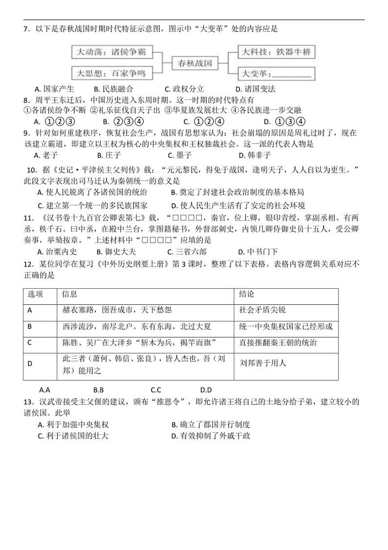 [历史]黑龙江省大庆铁人中学2024～2025学年高一上学期第一次月考试卷(有答案)第3页