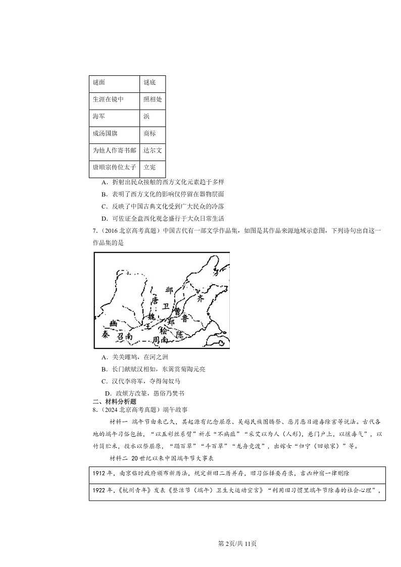 [历史]2013～2024北京高考真题分类汇编：文化交流与传播第2页