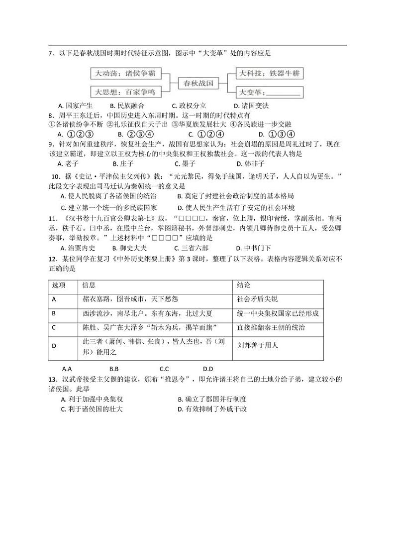 [历史]黑龙江省大庆铁人中学2024～2025学年高一上学期第一次月考试卷(含答案)第3页