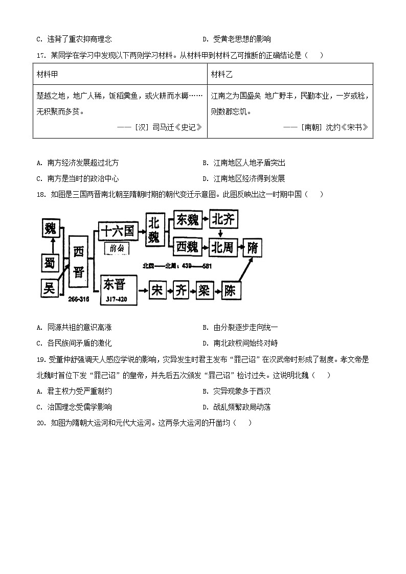 山东省2023_2024学年高一历史上学期期中试题含解析第3页