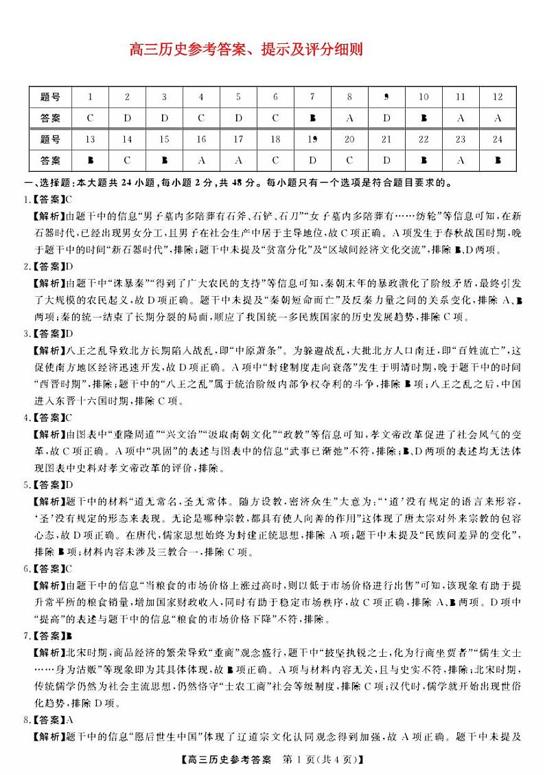 山西省2023_2024高三历史上学期10月联考试题pdf第3页
