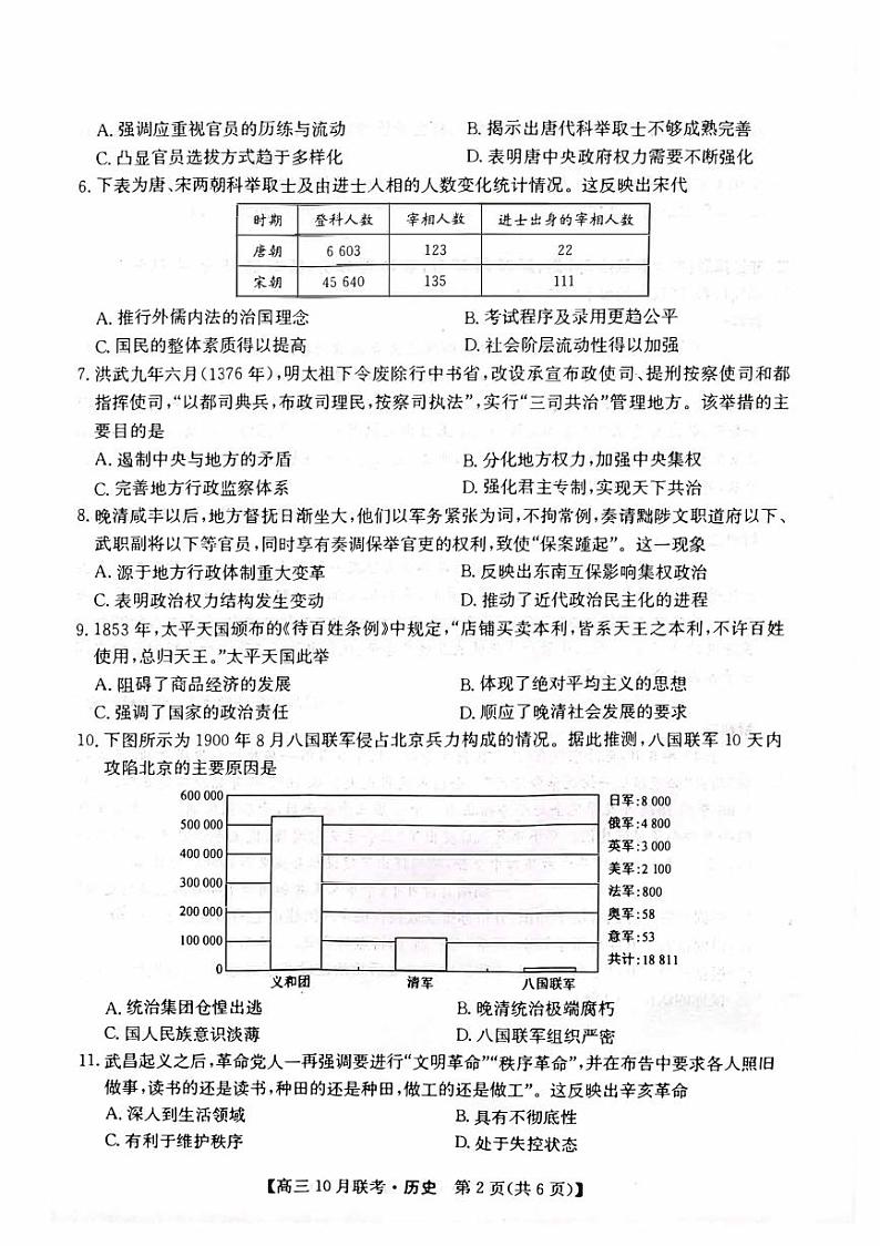 陕西省安康2023_2024高三历史上学期10月月考试题pdf第2页