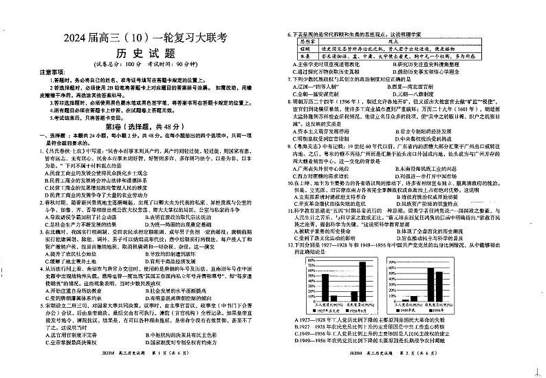 内蒙古赤峰市2023_2024高三历史上学期10月一轮复习联考试题pdf第1页