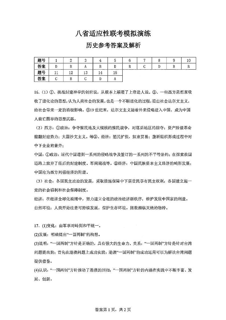 2025年八省适应性联考试卷模拟演练考试卷+历史答案第1页