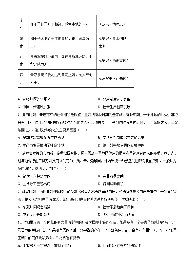 湖南省长沙市周南中学2024-2025学年高一上学期第一次阶段性测试历史试题（Word版附解析）02