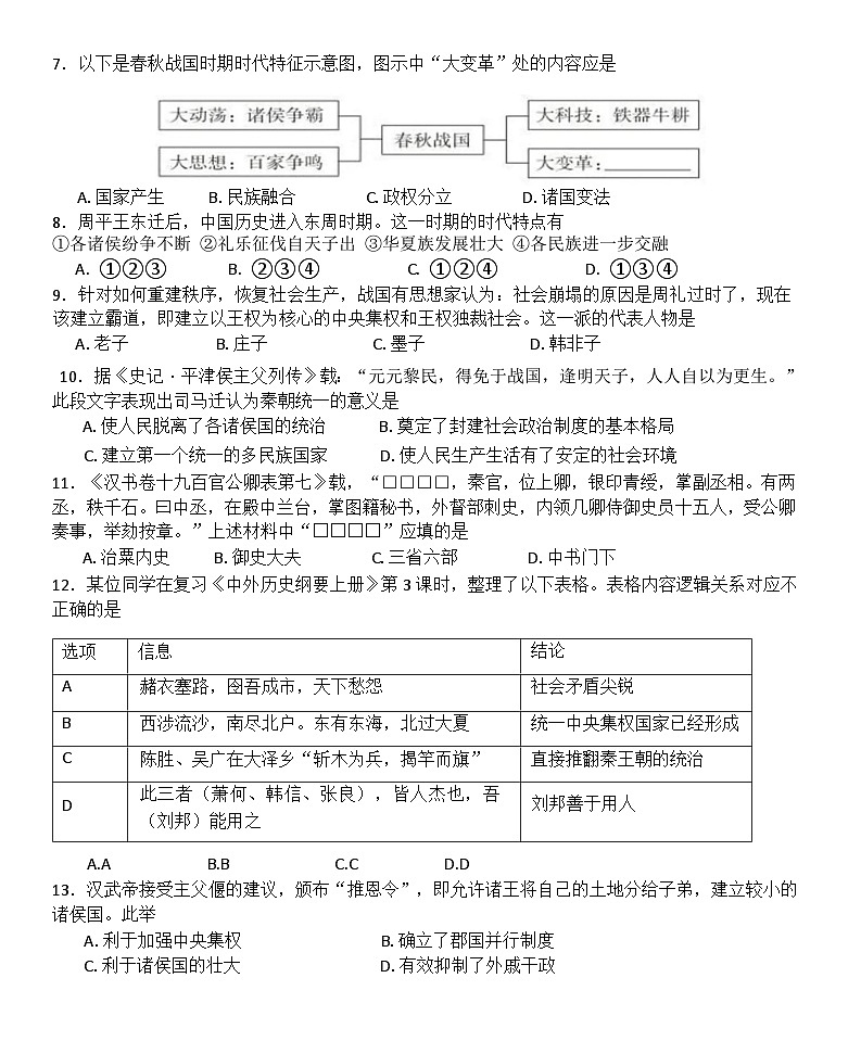 黑龙江省大庆铁人中学2024-2025学年高一上学期第一次月考历史试卷03