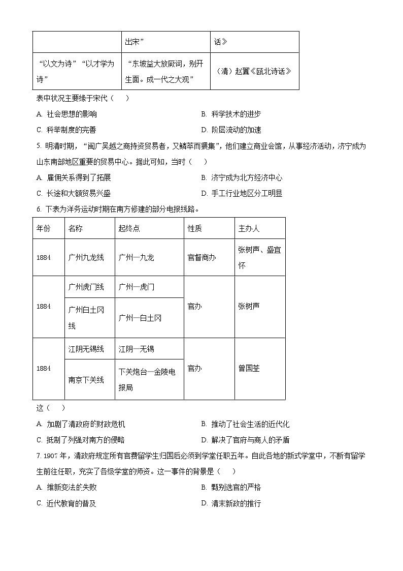 河北省邯郸市2025届高三第一次调研监测试卷+历史第2页
