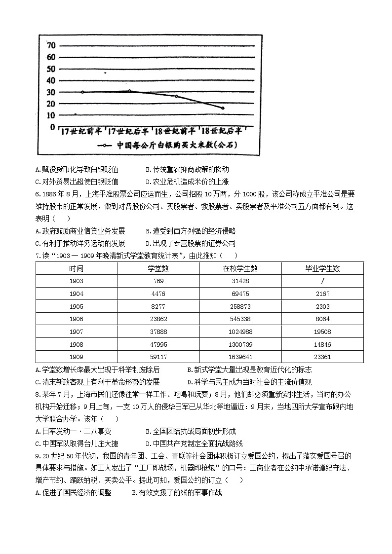 江西省南昌市第十中学2024-2025学年高三上学期第一次月考历史试题02