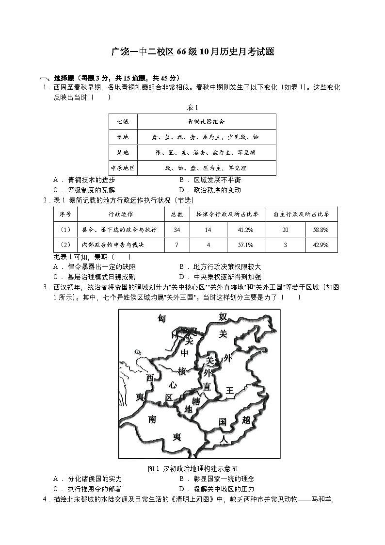 山东省东营市广饶县第一中学（二校区）2024-2025学年高二上学期10月月考历史试题第1页