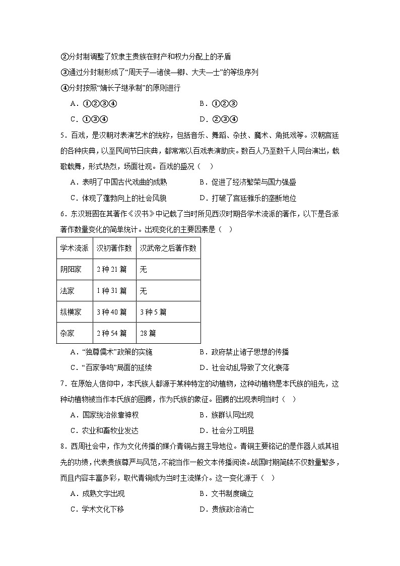 第一单元从中华文明起源到秦汉统一多民族封建国家的建立与巩固拔高练习  统编版高中历史必修中外历史纲要上第2页