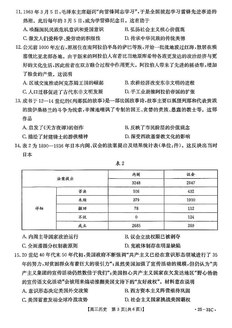 广东2024年高三9月联考卷 历史试题（含答案）第3页
