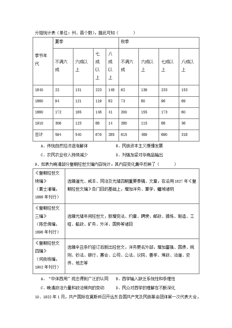 山东省实验中学、山东师大附中、山大附属中学、济宁一中2025届高三上学期10月月考历史试题（Word版附答案）第3页