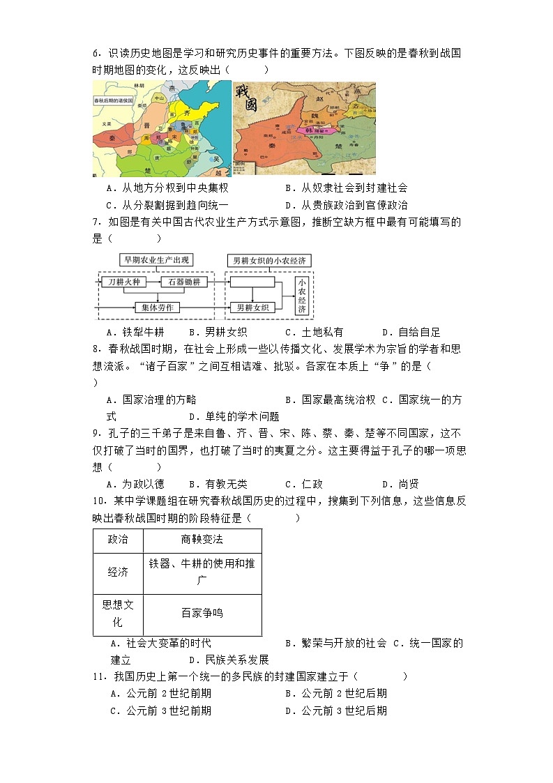 福建省福州市闽侯县第一中学2024-2025学年高一上学期第一次月考历史试题02