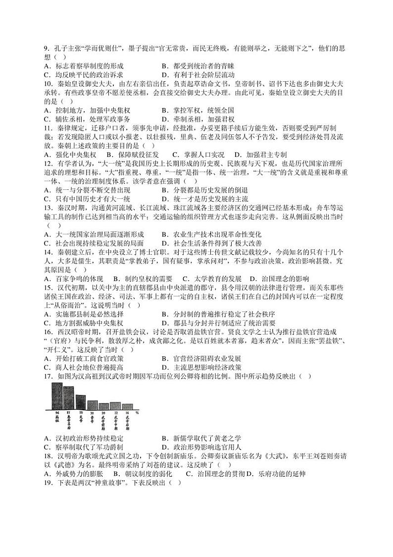 [历史]福建省漳州市华安县正兴学校2024～2025学年高一上学期第一次月考试卷(有答案)第2页