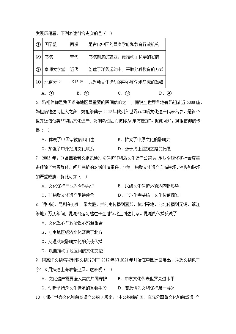 第15课文化遗产：全人类共同的财富拔高练习  统编版高中历史选择性必修3第2页