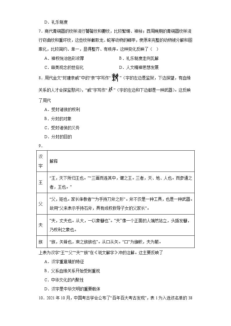 中华文明起源与早期国家--2023-2024学年高三历史二轮（专题训练）原卷版第2页
