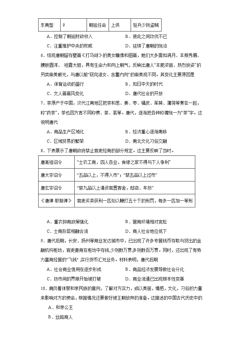 从隋唐盛世到五代十国--2023-2024学年高三历史二轮（专题训练）原卷版第2页