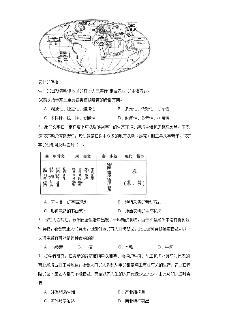 从食物采集到食物生产-2023-2024学年高三历史二轮（专题训练）原卷版第2页