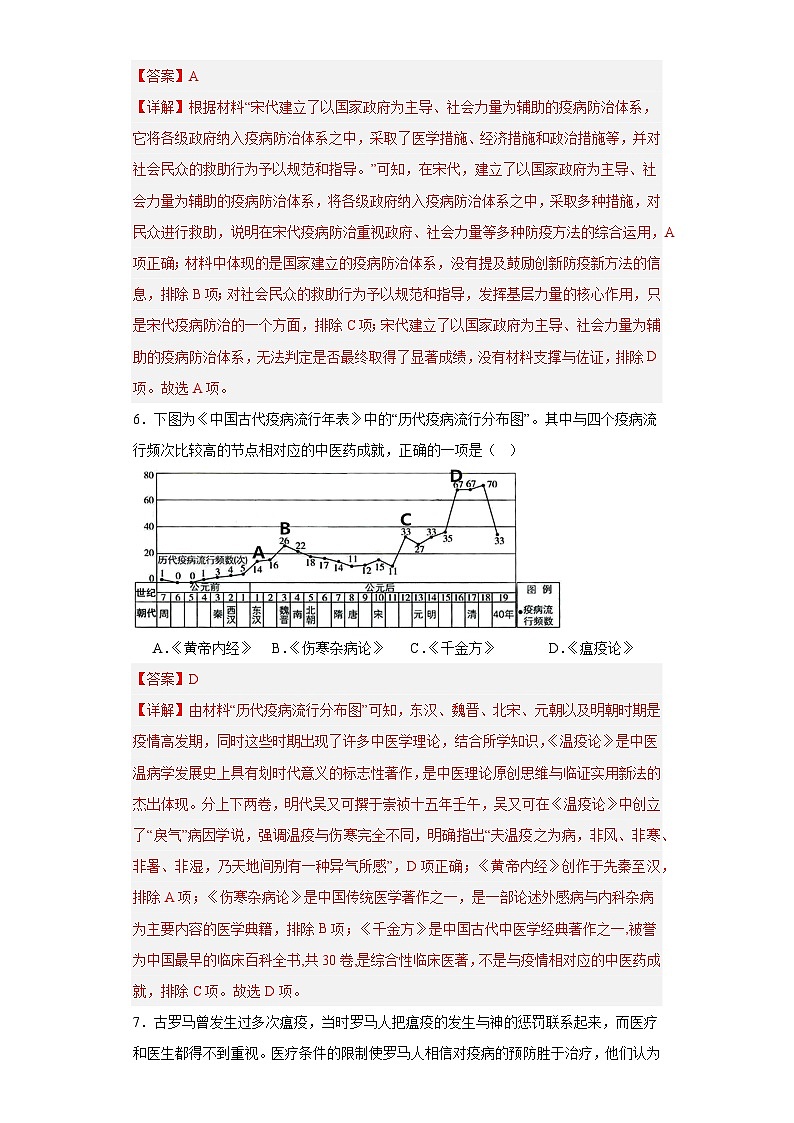 古代的疫病与医学成就专项练习--2024届高三历史统编版二轮复习解析版第3页