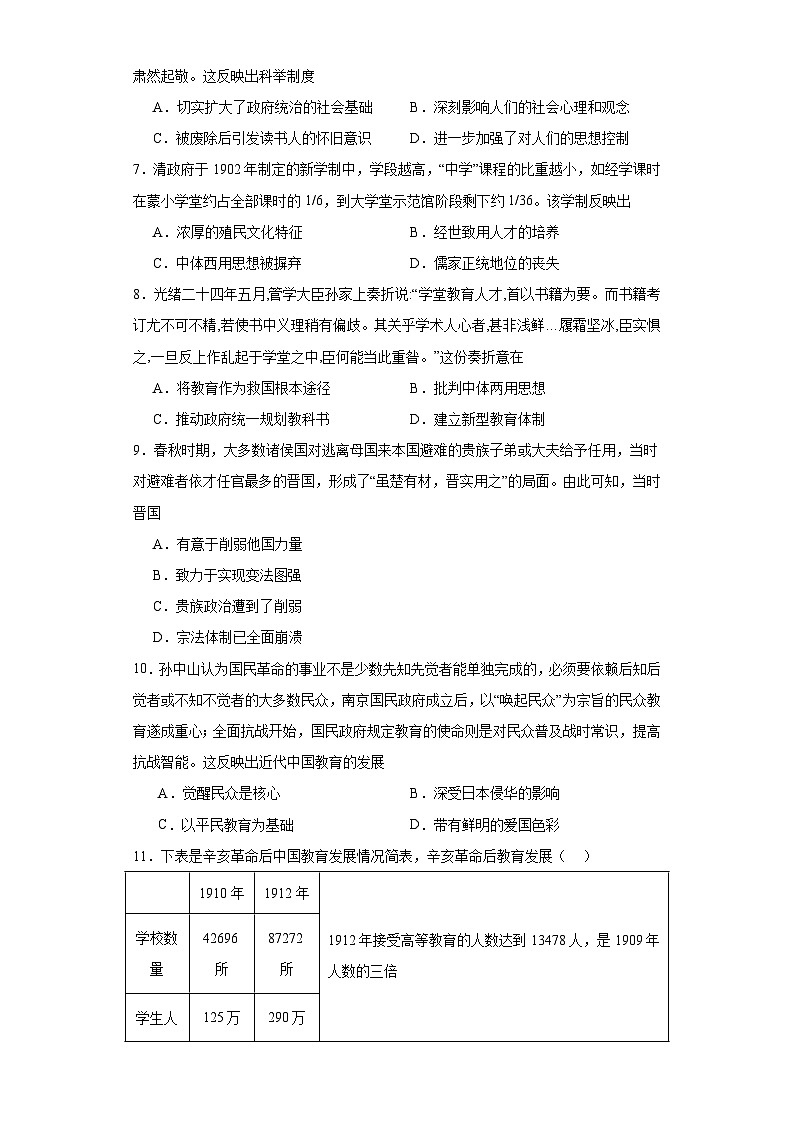 政治类热点--教育与选官用人--2024届高三历史统编版二轮复习原卷版第2页