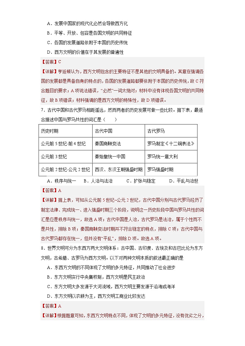 文化类热点-文明差异比较与交流借鉴-2023-2024学年高三历史二轮（专题训练）解析版第3页