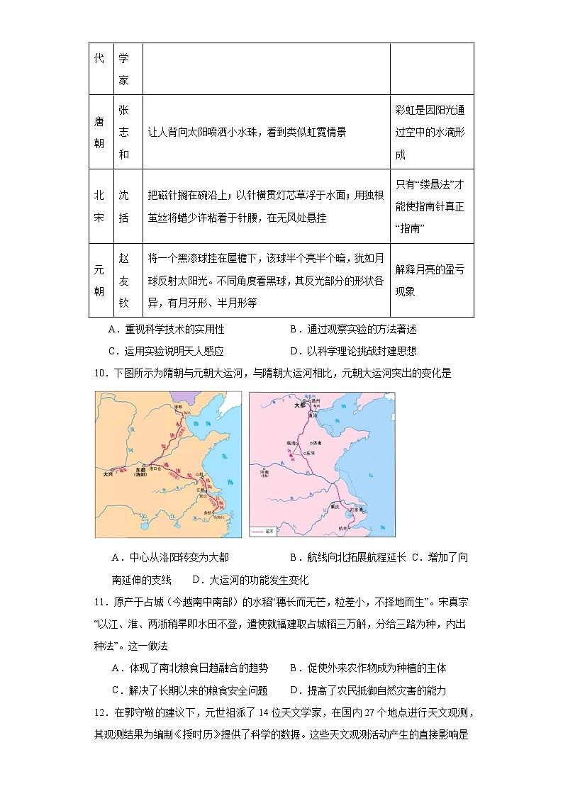 辽宋夏金元的经济、社会与文化-2023-2024学年高三历史二轮（专题训练）原卷版第3页