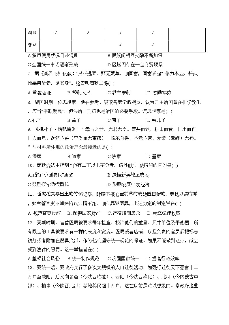 甘肃省张掖市部分学校2024-2025学年高一上学期9月月考历史试卷(含答案)第2页