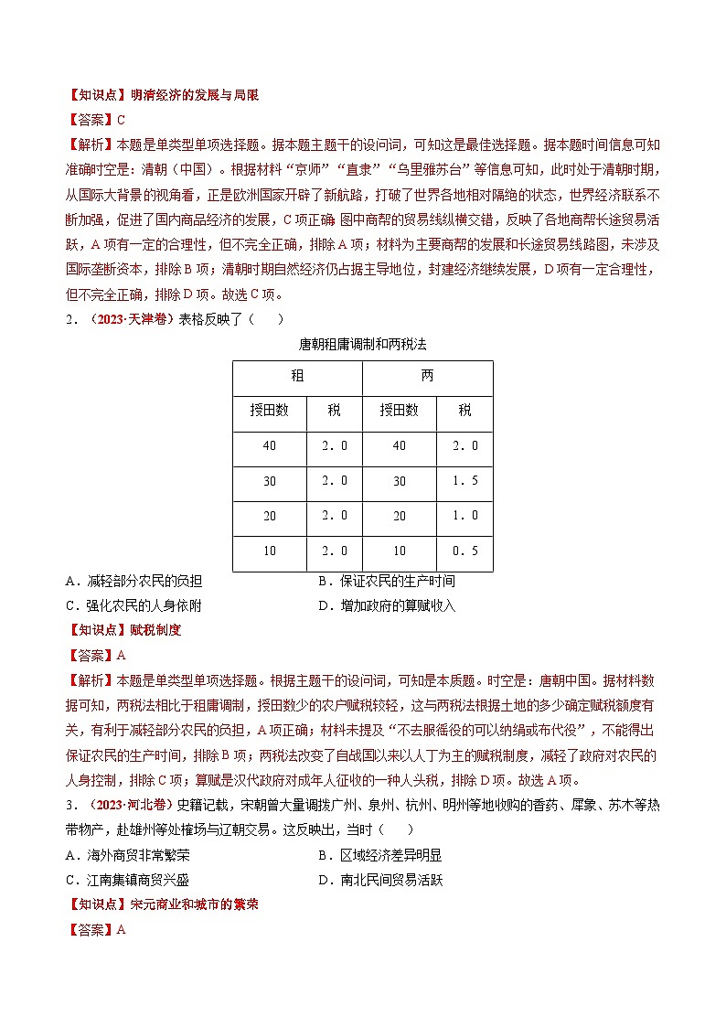 新高考历史三轮冲刺过关练习专题02 中国古代经济（解析版）第2页