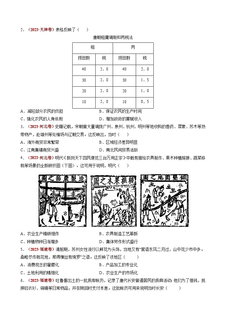 新高考历史三轮冲刺过关练习专题02 中国古代经济（原卷版）第2页